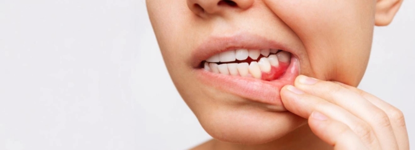 Mujer con encías rojas