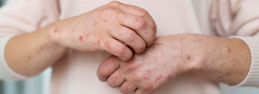 Manos de persona con sarampión
